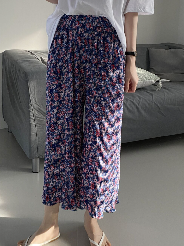 1+1 Retro Floral Pleated Pants
