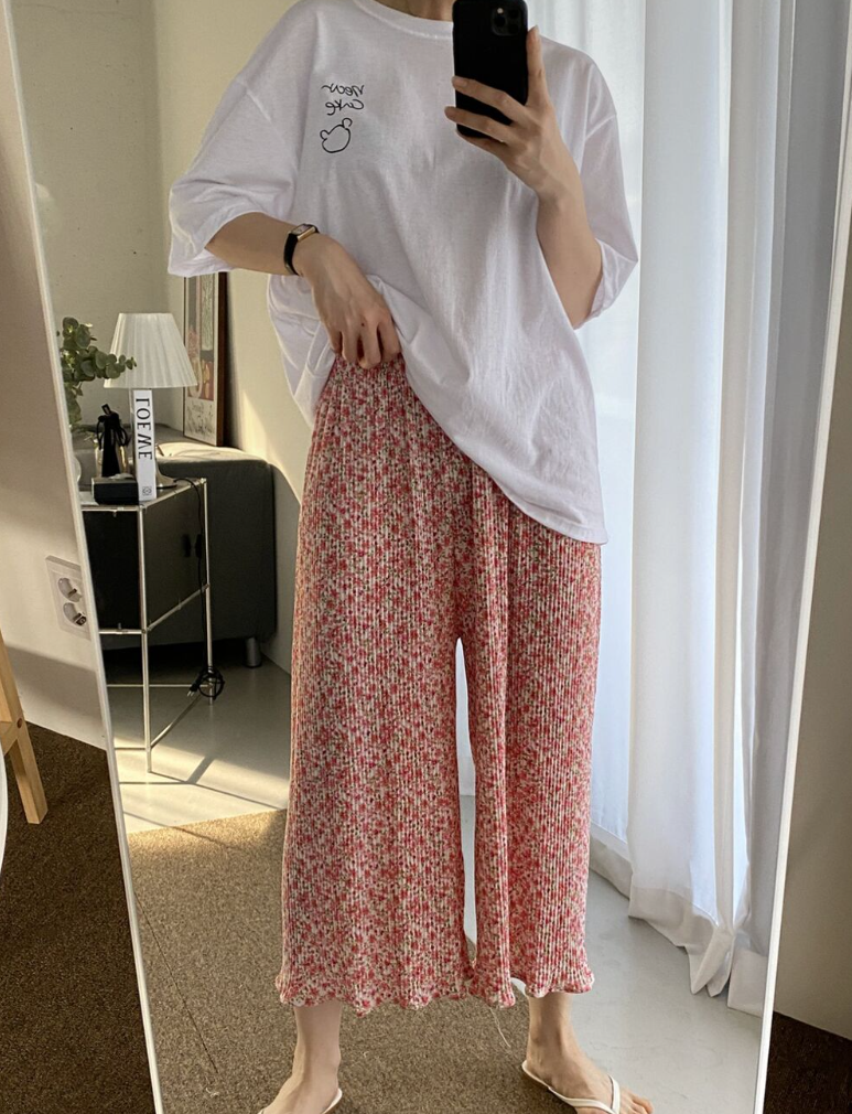 1+1 Retro Floral Pleated Pants