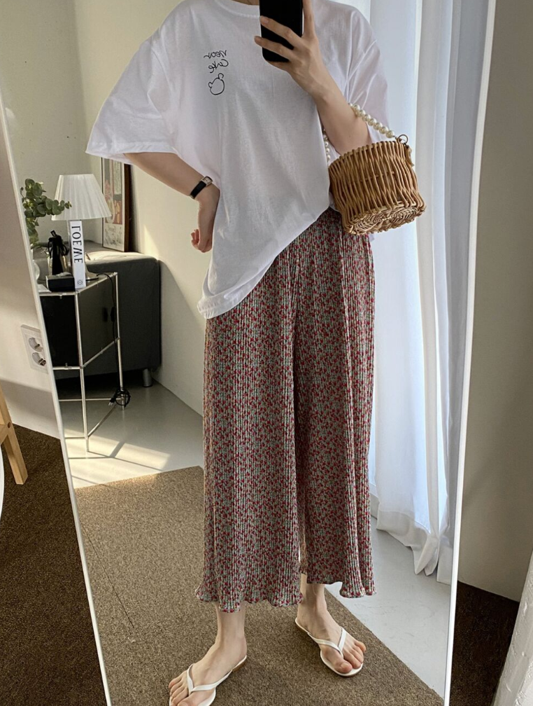 1+1 Retro Floral Pleated Pants