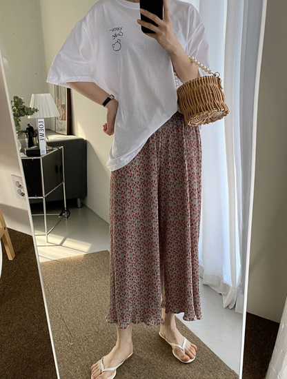 1+1 Retro Floral Pleated Pants