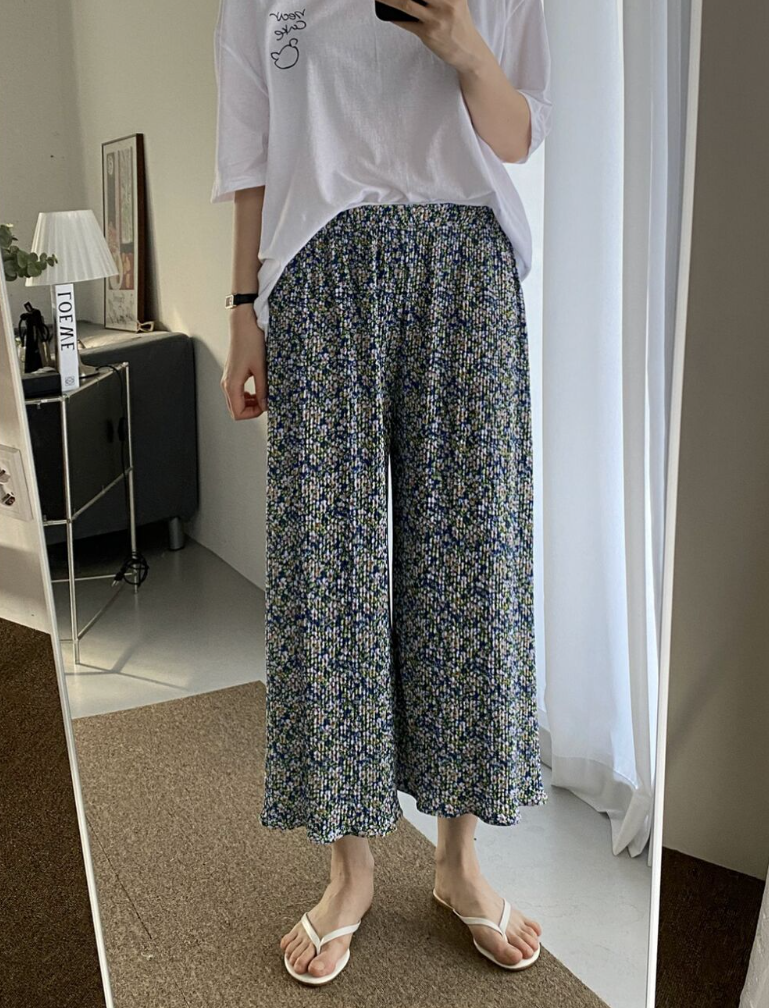 1+1 Retro Floral Pleated Pants