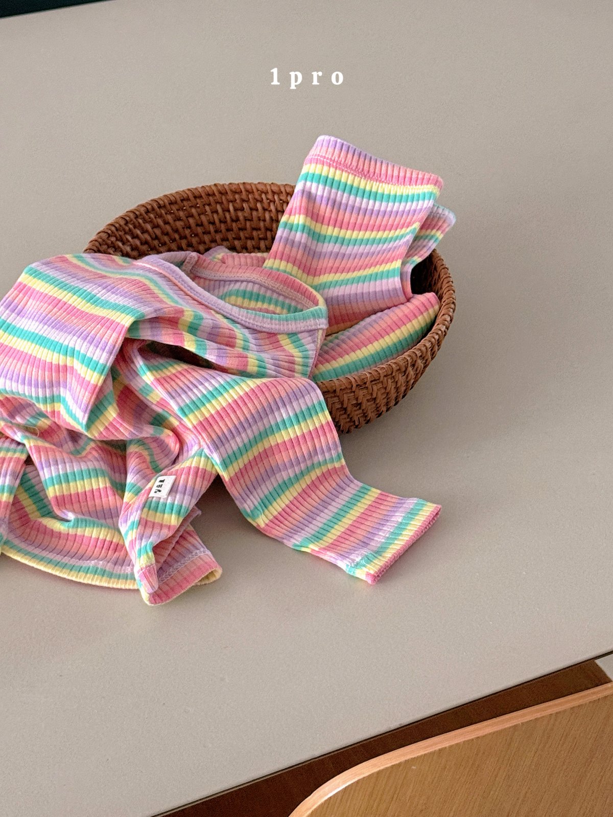 1PRO Rainbow Ribbed Kids Pajama Set